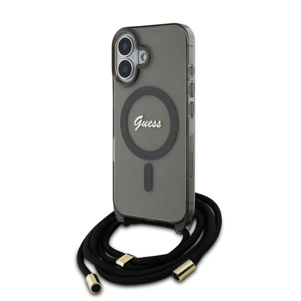 Guess Guess iPhone 16 Back cover case - Magsafe IML crossbody cord script - Black Guess Guess iPhone 16 Back cover case - Magsafe IML crossbody cord script - Black