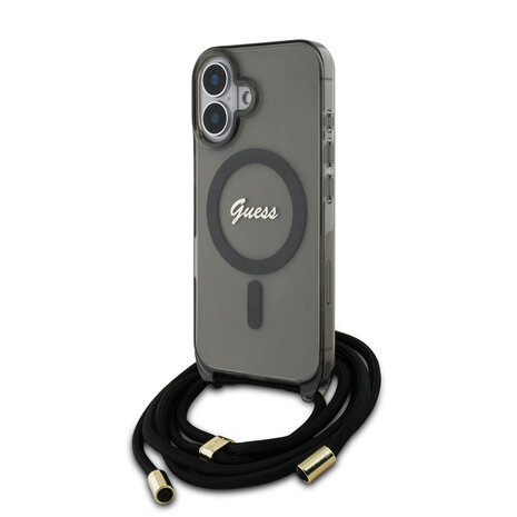 Guess Guess iPhone 16 Back-Cover hul - Magsafe IML crossbody cord script - Schwarz Guess Guess iPhone 16 Back-Cover hul - Magsafe IML crossbody cord script - Schwarz