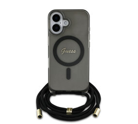 Guess Guess iPhone 16 Back cover case - Magsafe IML crossbody cord script - Black Guess Guess iPhone 16 Back cover case - Magsafe IML crossbody cord script - Black