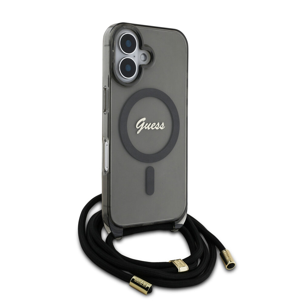 Guess Guess iPhone 16 Back cover case - Magsafe IML crossbody cord script - Black Guess Guess iPhone 16 Back cover case - Magsafe IML crossbody cord script - Black