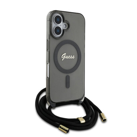 Guess Guess iPhone 16 Back cover case - Magsafe IML crossbody cord script - Black Guess Guess iPhone 16 Back cover case - Magsafe IML crossbody cord script - Black