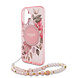 Guess Guess iPhone 16 Back cover case - Magsafe IML Flowers with pearl strap - Pink Guess Guess iPhone 16 Back cover case - Magsafe IML Flowers with pearl strap - Pink
