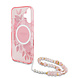 Guess Guess iPhone 16 Back cover case - Magsafe IML Flowers with pearl strap - Pink Guess Guess iPhone 16 Back cover case - Magsafe IML Flowers with pearl strap - Pink