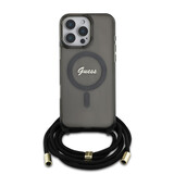 Guess Guess iPhone 16 Pro Max Back cover coque Magsafe IML crossbody cord script - Noir Guess Guess iPhone 16 Pro Max Back cover coque Magsafe IML crossbody cord script - Noir