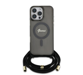 Guess Guess iPhone 16 Pro Max Back cover coque Magsafe IML crossbody cord script - Noir Guess Guess iPhone 16 Pro Max Back cover coque Magsafe IML crossbody cord script - Noir