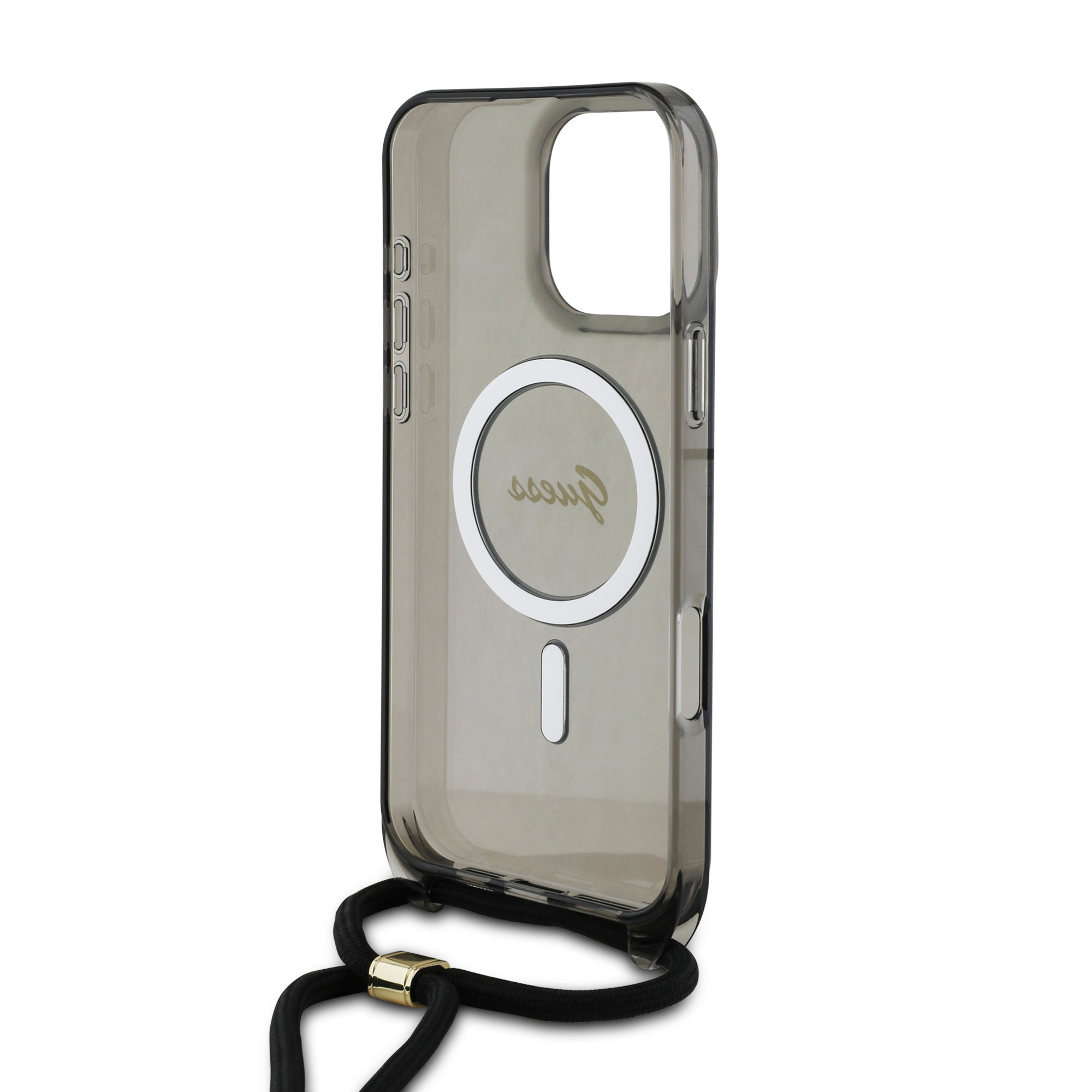 Guess Guess iPhone 16 Pro Max Backcover hoesje Magsafe IML crossbody cord script - Zwart, foto 5 van 6