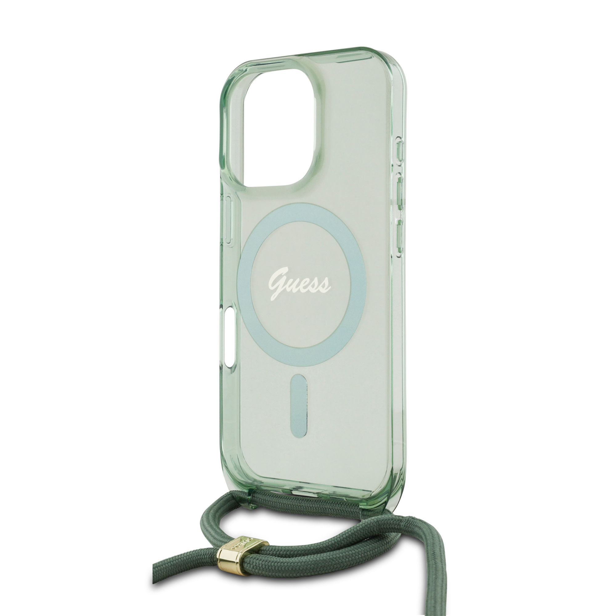 Guess Guess iPhone 16 Pro Max Backcover hoesje Magsafe IML crossbody cord script - Groen, foto 4 van 6