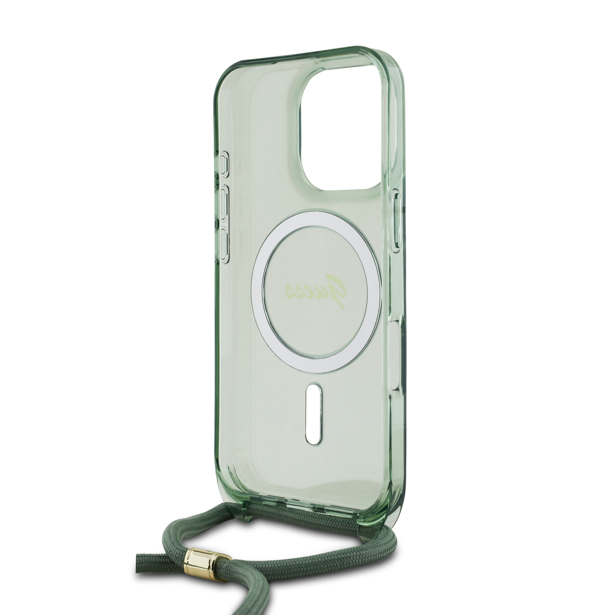 Guess Guess iPhone 16 Pro Max Backcover hoesje Magsafe IML crossbody cord script - Groen, foto 5 van 6