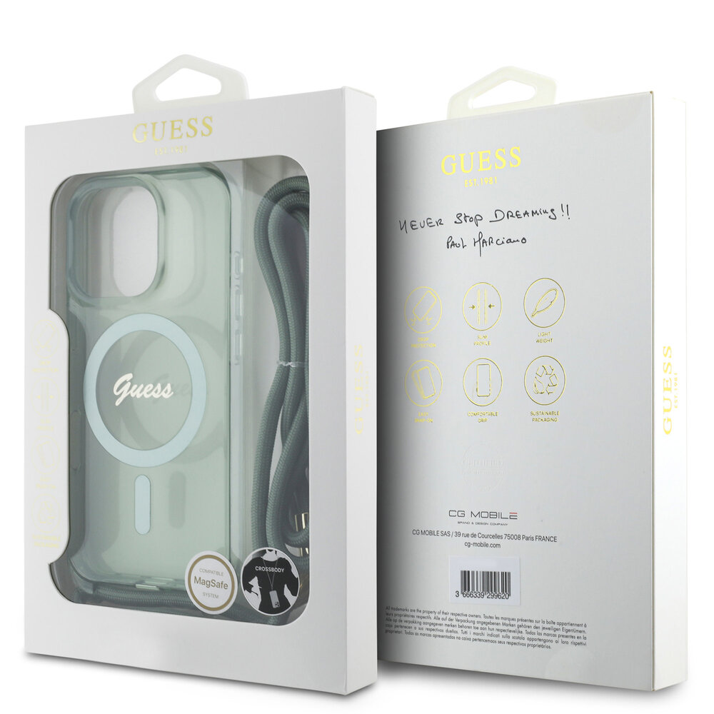 Guess Guess iPhone 16 Pro Max Back cover case - Magsafe IML crossbody cord script - Green Guess Guess iPhone 16 Pro Max Back cover case - Magsafe IML crossbody cord script - Green