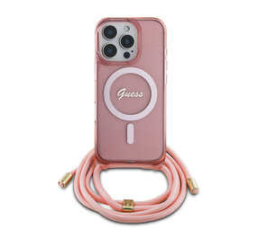 Guess Guess iPhone 16 Pro Max Back cover coque Magsafe IML crossbody cord script - Rose Guess Guess iPhone 16 Pro Max Back cover coque Magsafe IML crossbody cord script - Rose