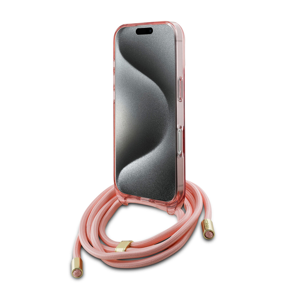 Guess Guess iPhone 16 Pro Max Back-Cover hul - Magsafe IML crossbody cord script - Rosa Guess Guess iPhone 16 Pro Max Back-Cover hul - Magsafe IML crossbody cord script - Rosa