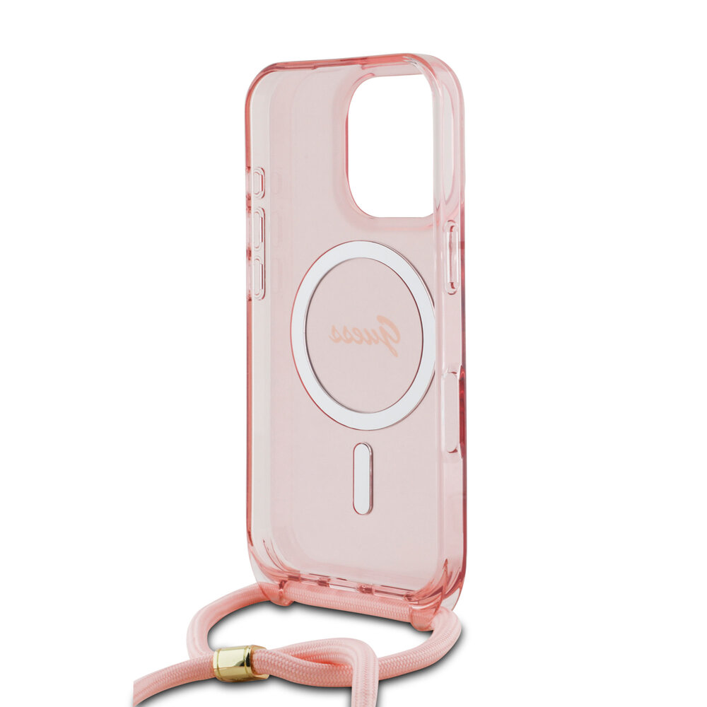 Guess Guess iPhone 16 Pro Max Back cover case - Magsafe IML crossbody cord script - Pink Guess Guess iPhone 16 Pro Max Back cover case - Magsafe IML crossbody cord script - Pink