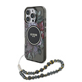 Guess Guess iPhone 16 Pro Max Back cover coque Magsafe IML Flowers with pearl strap - Noir