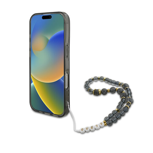 Guess Guess iPhone 16 Pro Max Back-Cover hul - Magsafe IML Flowers with pearl strap - Schwarz