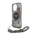 Guess Guess iPhone 16 Pro Max Back-Cover hul - Magsafe IML Flowers with pearl strap - Schwarz