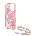 Guess Guess iPhone 16 Pro Max Back-Cover hul - Magsafe IML Flowers with pearl strap - Rosa