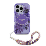 Guess Guess iPhone 16 Pro Max Back cover coque Magsafe IML Flowers with pearl strap - Violet Guess Guess iPhone 16 Pro Max Back cover coque Magsafe IML Flowers with pearl strap - Violet