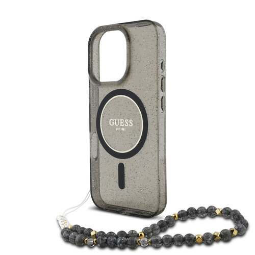 Guess Guess iPhone 16 Pro Max Back-Cover hul - Magsafe ML Glitter with pearl strap - Schwarz