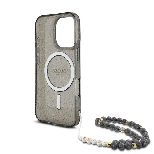Guess Guess iPhone 16 Pro Max Back-Cover hul - Magsafe ML Glitter with pearl strap - Schwarz