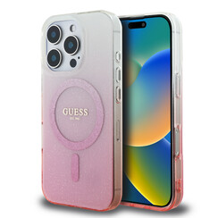 Guess iPhone 16 Pro Max Backcover hoesje Magsafe IML glitter gradient - Roze