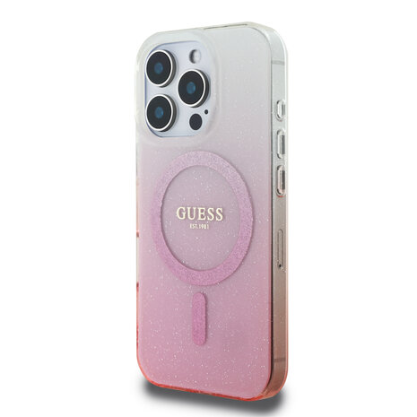 Guess Guess iPhone 16 Pro Max Back-Cover hul - Magsafe IML glitter gradient - Rosa Guess Guess iPhone 16 Pro Max Back-Cover hul - Magsafe IML glitter gradient - Rosa