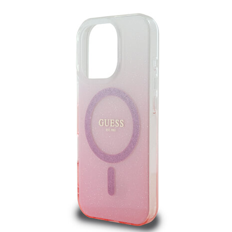 Guess Guess iPhone 16 Pro Max Backcover hoesje Magsafe IML glitter gradient - Roze Guess Guess iPhone 16 Pro Max Backcover hoesje Magsafe IML glitter gradient - Roze