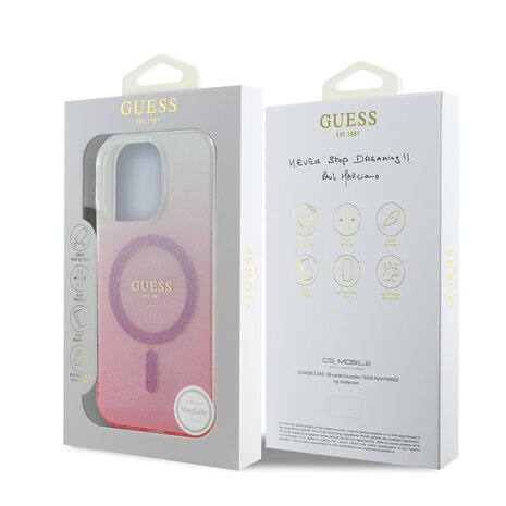 Guess Guess iPhone 16 Pro Max Back cover case - Magsafe IML glitter gradient - Pink Guess Guess iPhone 16 Pro Max Back cover case - Magsafe IML glitter gradient - Pink