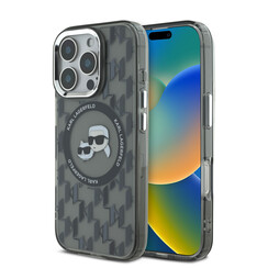 Karl Lagerfeld iPhone 16 Pro Back cover case - Magsafe IML metal monogram kc - Black