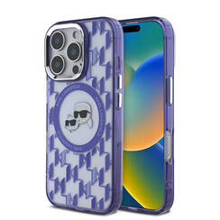 Karl Lagerfeld iPhone 16 Pro Backcover hoesje Magsafe IML metal monogram kc - Paars