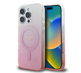 Guess Guess iPhone 16 Pro Back cover coque Magsafe IML glitter gradient - Rose Guess Guess iPhone 16 Pro Back cover coque Magsafe IML glitter gradient - Rose