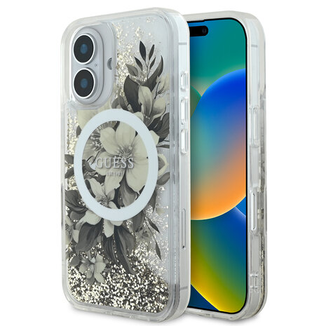 Guess Guess iPhone 16 Backcover hoesje Magsafe Liquid Glitter - Groen Guess Guess iPhone 16 Backcover hoesje Magsafe Liquid Glitter - Groen