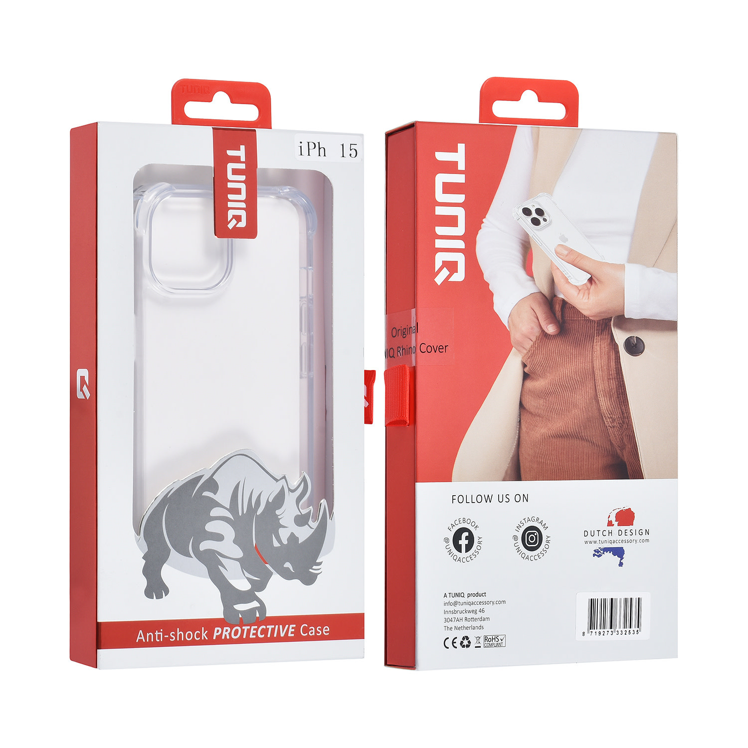 TUNIQ TUNIQ iPhone 15 TPU Backcover hoesje - Transparant - Antishock, foto 4 van 4