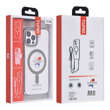 TUNIQ TUNIQ iPhone 12/12 Pro Backcover hoesje neck cord - magsafe - Grijs TUNIQ TUNIQ iPhone 12/12 Pro Backcover hoesje neck cord - magsafe - Grijs