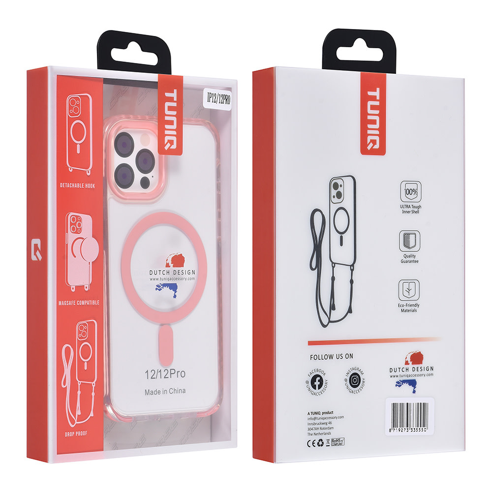 TUNIQ TUNIQ iPhone 12/12 Pro Backcover hoesje neck cord - magsafe - Roze, foto 5 van 6