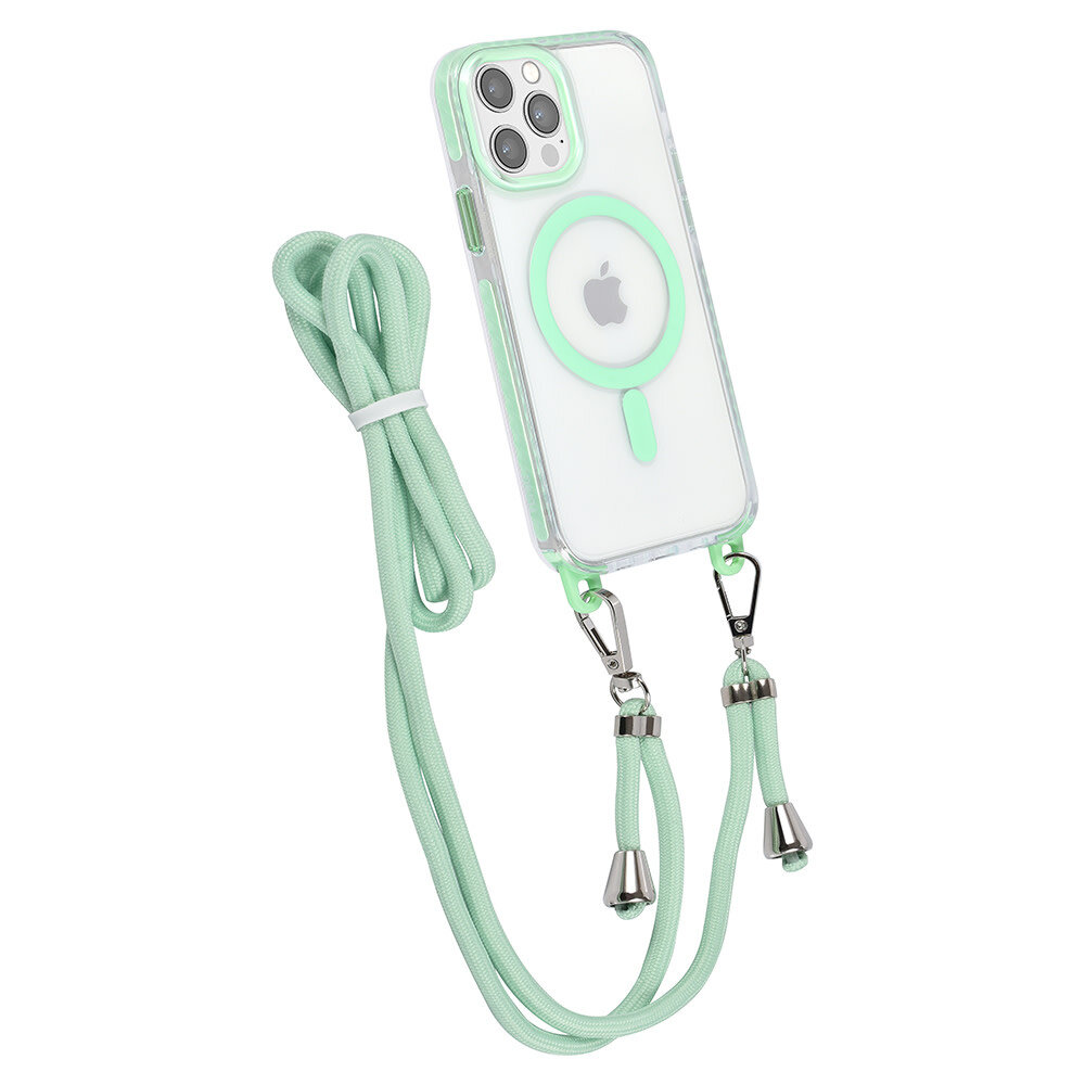 TUNIQ TUNIQ iPhone 12/12 Pro Back cover case - neck cord - magsafe - Green TUNIQ TUNIQ iPhone 12/12 Pro Back cover case - neck cord - magsafe - Green