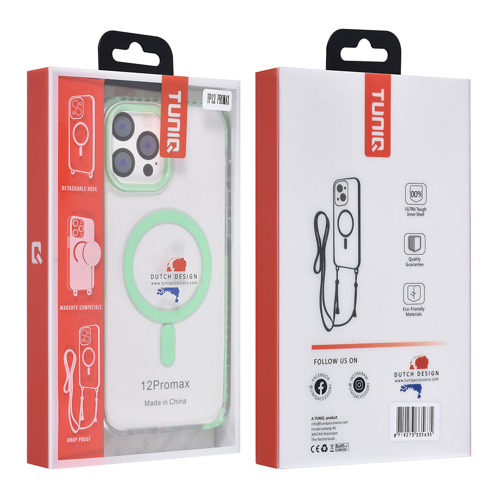 TUNIQ TUNIQ iPhone 12 Pro Max Backcover hoesje neck cord - magsafe - Groen, foto 5 van 6