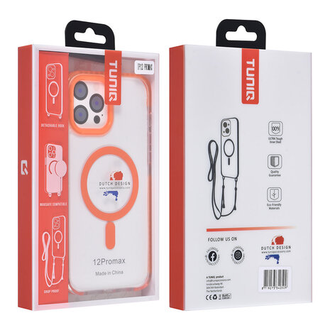 TUNIQ TUNIQ iPhone 12 Pro Max Back-Cover hul - neck cord - magsafe - Orange TUNIQ TUNIQ iPhone 12 Pro Max Back-Cover hul - neck cord - magsafe - Orange