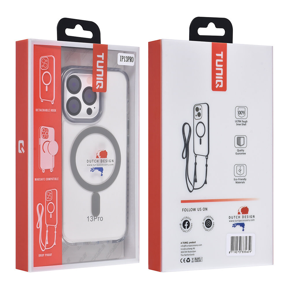 TUNIQ TUNIQ iPhone 13 Pro Back cover coque neck cord - magsafe - Gris TUNIQ TUNIQ iPhone 13 Pro Back cover coque neck cord - magsafe - Gris