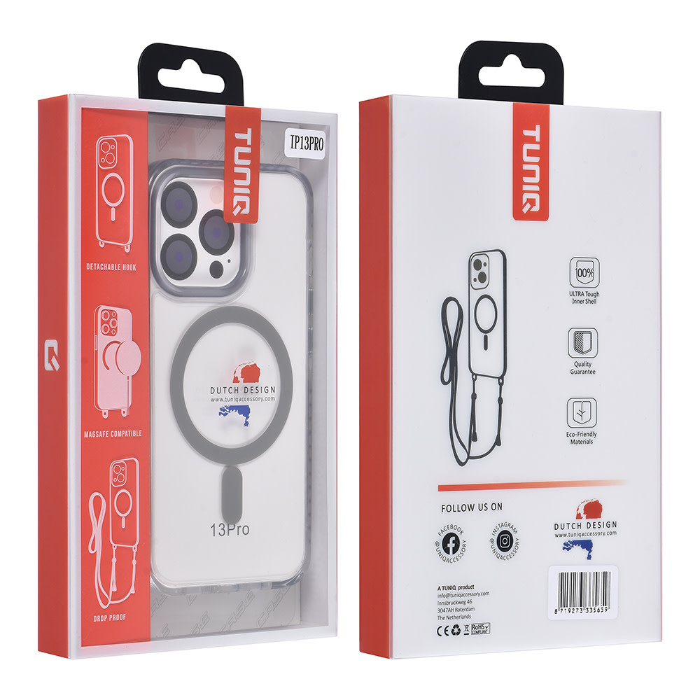 TUNIQ TUNIQ iPhone 13 Pro Backcover hoesje neck cord - magsafe - Grijs, foto 5 van 6