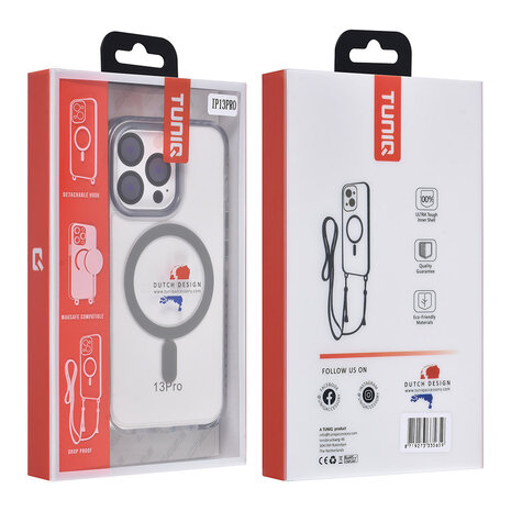 TUNIQ TUNIQ iPhone 13 Pro Back-Cover hul - neck cord - magsafe - Grau TUNIQ TUNIQ iPhone 13 Pro Back-Cover hul - neck cord - magsafe - Grau