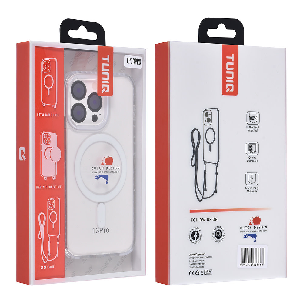 TUNIQ TUNIQ iPhone 13 Pro Backcover hoesje neck cord - magsafe - Wit, foto 5 van 6