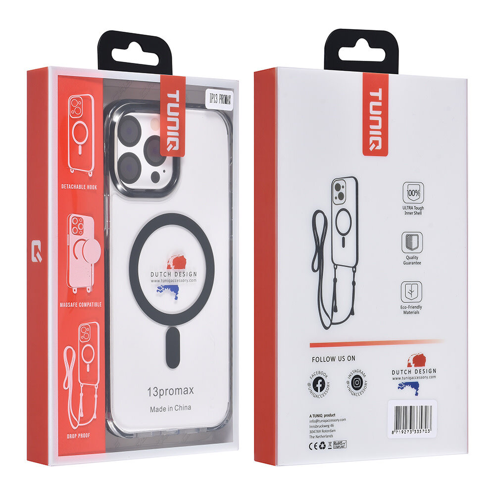 TUNIQ TUNIQ iPhone 13 Pro Max Backcover hoesje neck cord - magsafe - Zwart TUNIQ TUNIQ iPhone 13 Pro Max Backcover hoesje neck cord - magsafe - Zwart