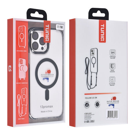 TUNIQ TUNIQ iPhone 13 Pro Max Backcover hoesje neck cord - magsafe - Zwart TUNIQ TUNIQ iPhone 13 Pro Max Backcover hoesje neck cord - magsafe - Zwart