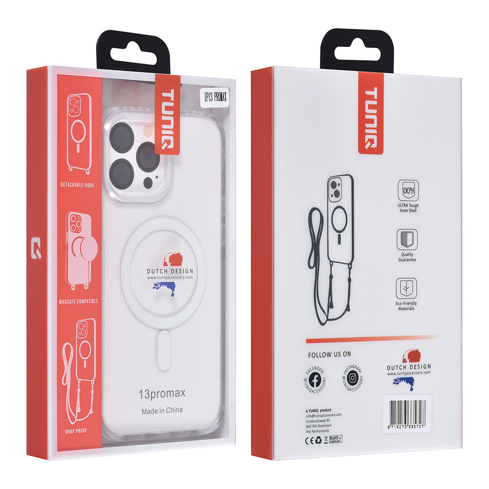 TUNIQ TUNIQ iPhone 13 Pro Max Back cover case - neck cord - magsafe - White TUNIQ TUNIQ iPhone 13 Pro Max Back cover case - neck cord - magsafe - White
