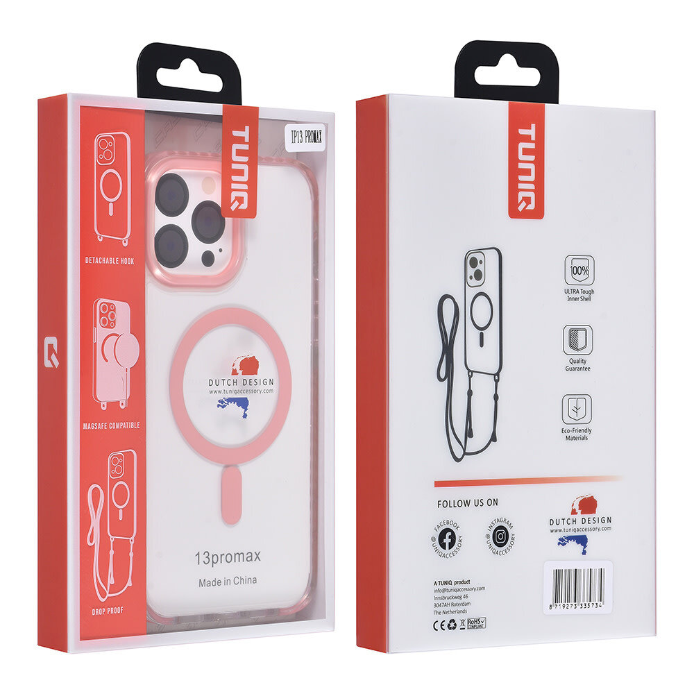 TUNIQ TUNIQ iPhone 13 Pro Max Back cover coque neck cord - magsafe - Rose TUNIQ TUNIQ iPhone 13 Pro Max Back cover coque neck cord - magsafe - Rose