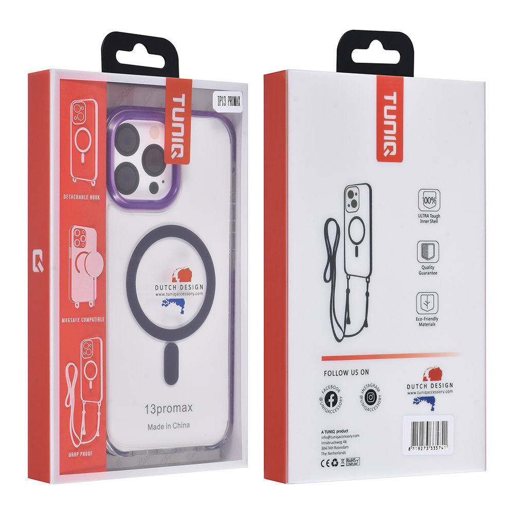 TUNIQ TUNIQ iPhone 13 Pro Max Back cover case - neck cord - magsafe - Purple TUNIQ TUNIQ iPhone 13 Pro Max Back cover case - neck cord - magsafe - Purple