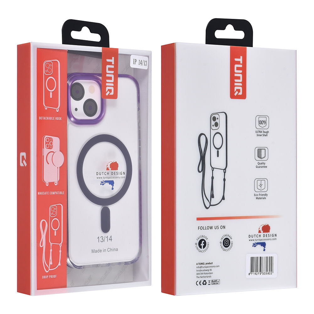 TUNIQ TUNIQ iPhone 14 Backcover hoesje neck cord - magsafe - Paars TUNIQ TUNIQ iPhone 14 Backcover hoesje neck cord - magsafe - Paars