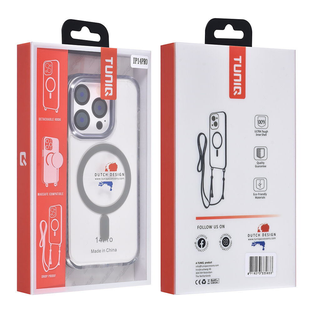 TUNIQ TUNIQ iPhone 14 Pro Back-Cover hul - neck cord - magsafe - Grau TUNIQ TUNIQ iPhone 14 Pro Back-Cover hul - neck cord - magsafe - Grau