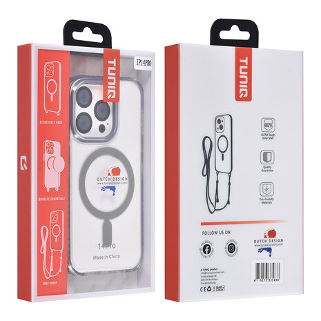 TUNIQ TUNIQ iPhone 14 Pro Back-Cover hul - neck cord - magsafe - Grau TUNIQ TUNIQ iPhone 14 Pro Back-Cover hul - neck cord - magsafe - Grau