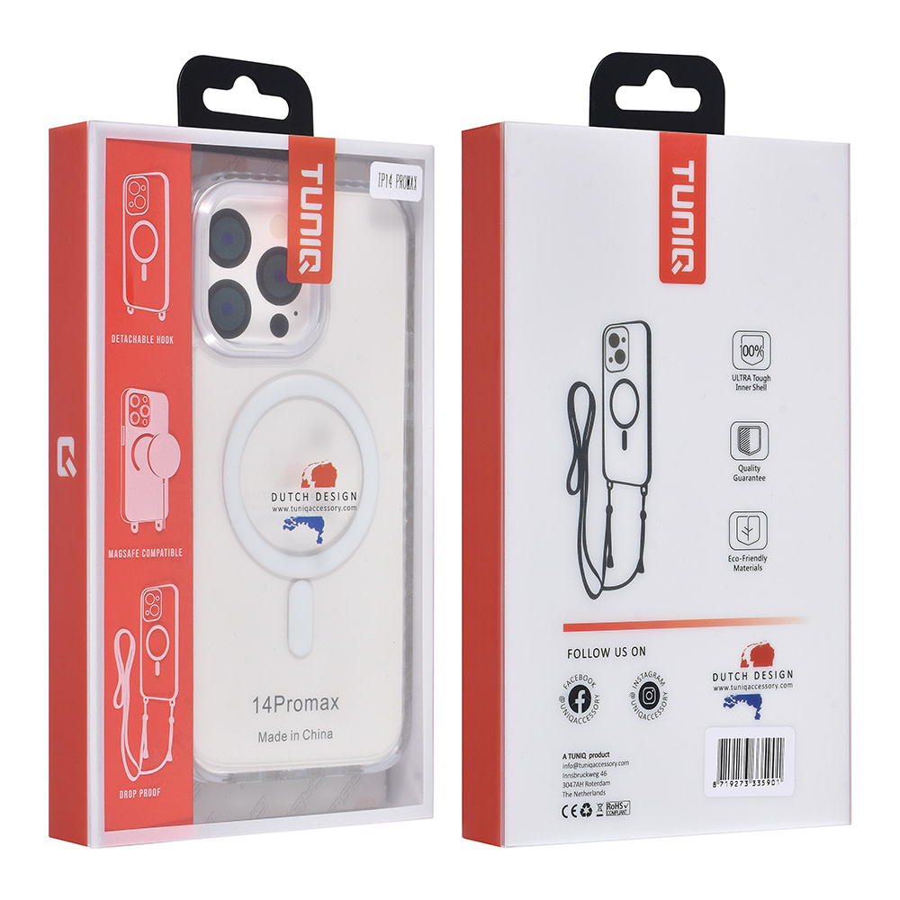 TUNIQ TUNIQ iPhone 14 Pro Max Backcover hoesje neck cord - magsafe - Wit, foto 5 van 6